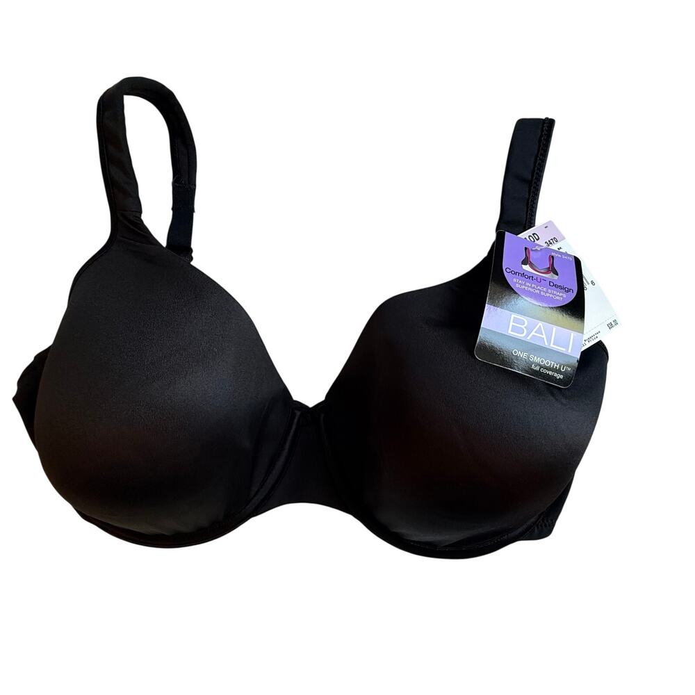 Bali One Smooth U full-coverage T-shirt bra, Black, Size 40D, Comfort-U straps